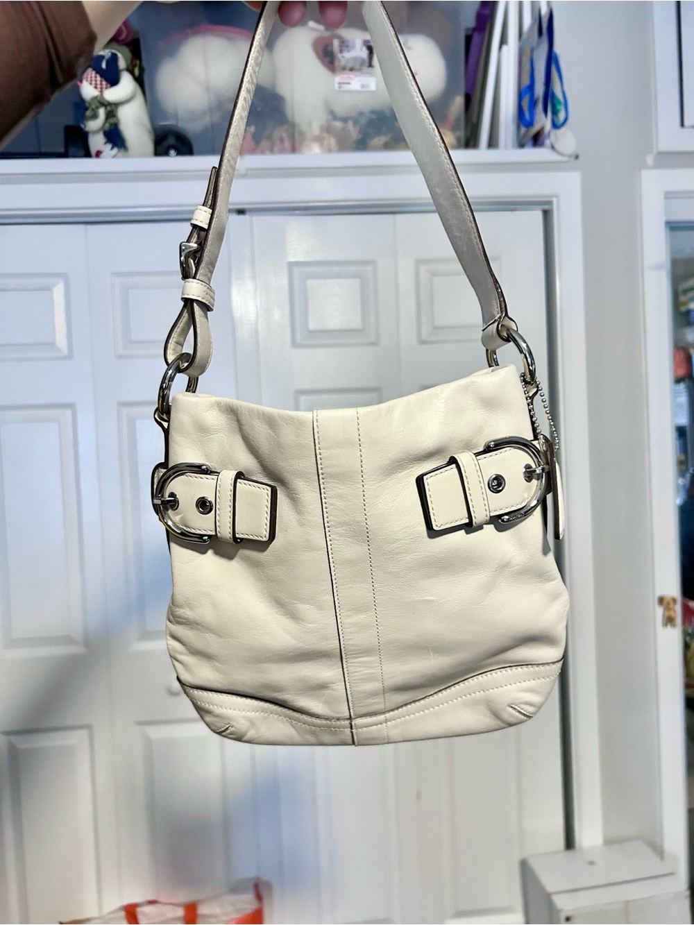 Coach SoHo Hobo Bag Small White Cream Leather Vintage Shoulder Bag